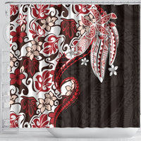 Monstera Plumeria Flowers Red Shower Curtain Polynesian Pattern