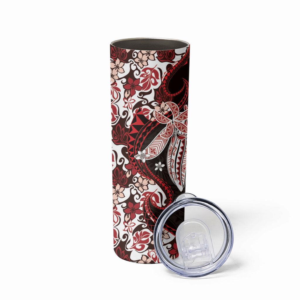 Monstera Plumeria Flowers Red Skinny Tumbler Polynesian Pattern LT01 - Polynesian Pride