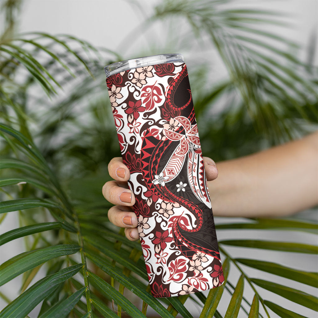Monstera Plumeria Flowers Red Skinny Tumbler Polynesian Pattern LT01 - Polynesian Pride