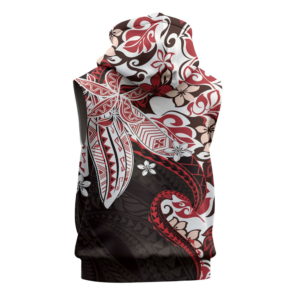Monstera Plumeria Flowers Red Sleeveless Zip Hoodie Polynesian Pattern LT01 - Polynesian Pride