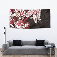 Monstera Plumeria Flowers Red Tapestry Polynesian Pattern