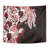 Monstera Plumeria Flowers Red Tapestry Polynesian Pattern
