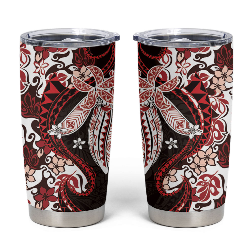 Monstera Plumeria Flowers Red Tumbler Cup Polynesian Pattern LT01 Red - Polynesian Pride