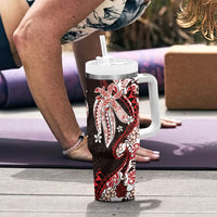 Monstera Plumeria Flowers Red Tumbler With Handle Polynesian Pattern LT01 - Polynesian Pride