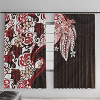 Monstera Plumeria Flowers Red Window Curtain Polynesian Pattern