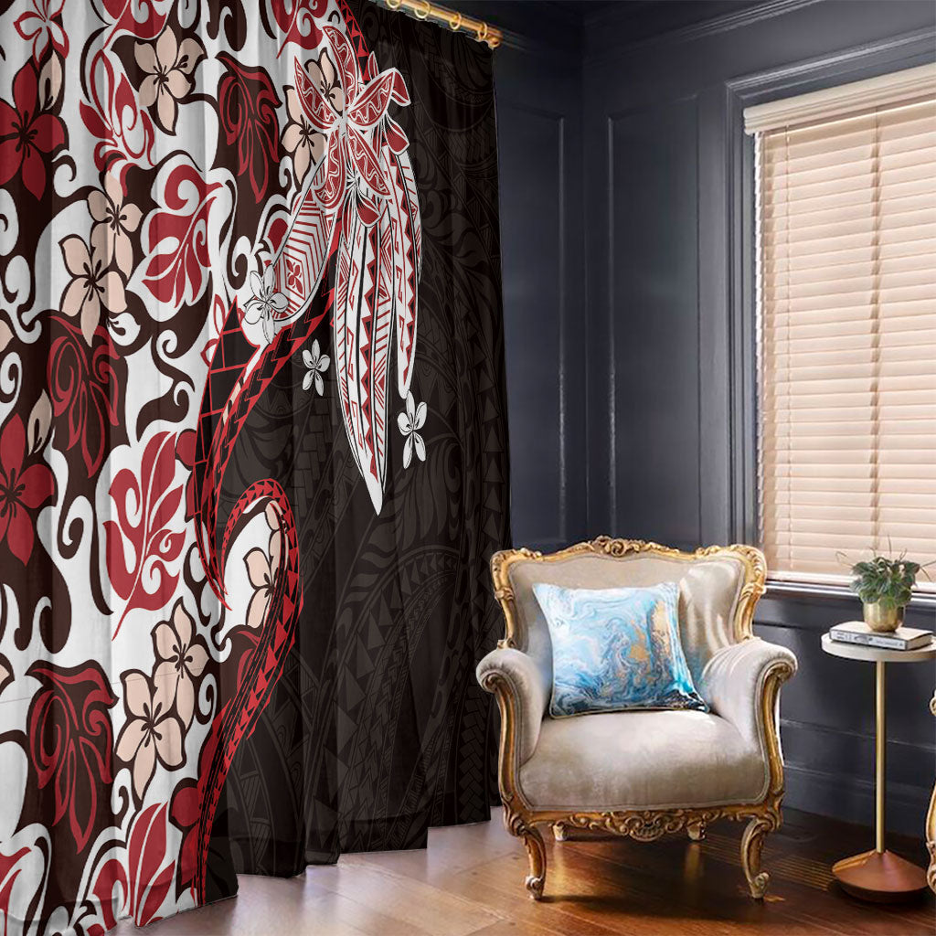 Monstera Plumeria Flowers Red Window Curtain Polynesian Pattern