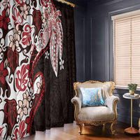 Monstera Plumeria Flowers Red Window Curtain Polynesian Pattern