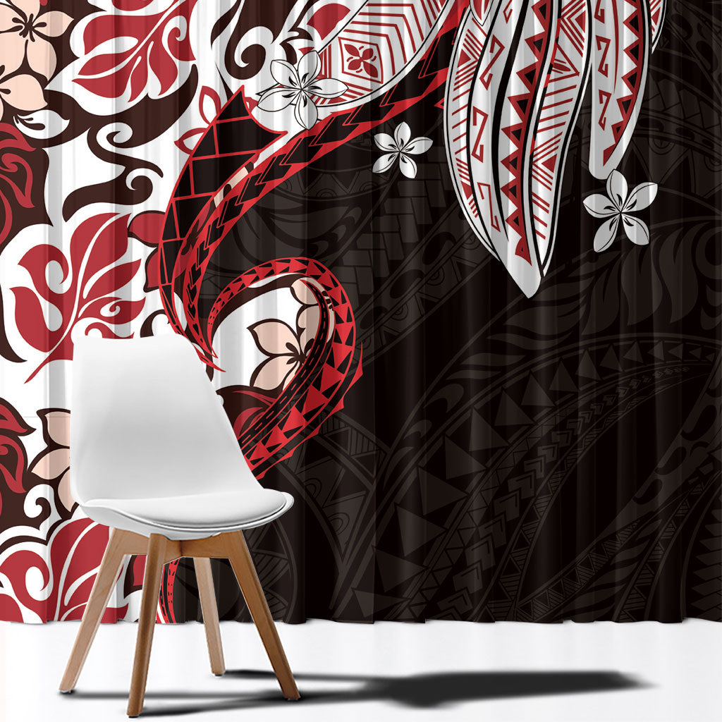 Monstera Plumeria Flowers Red Window Curtain Polynesian Pattern