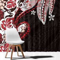 Monstera Plumeria Flowers Red Window Curtain Polynesian Pattern