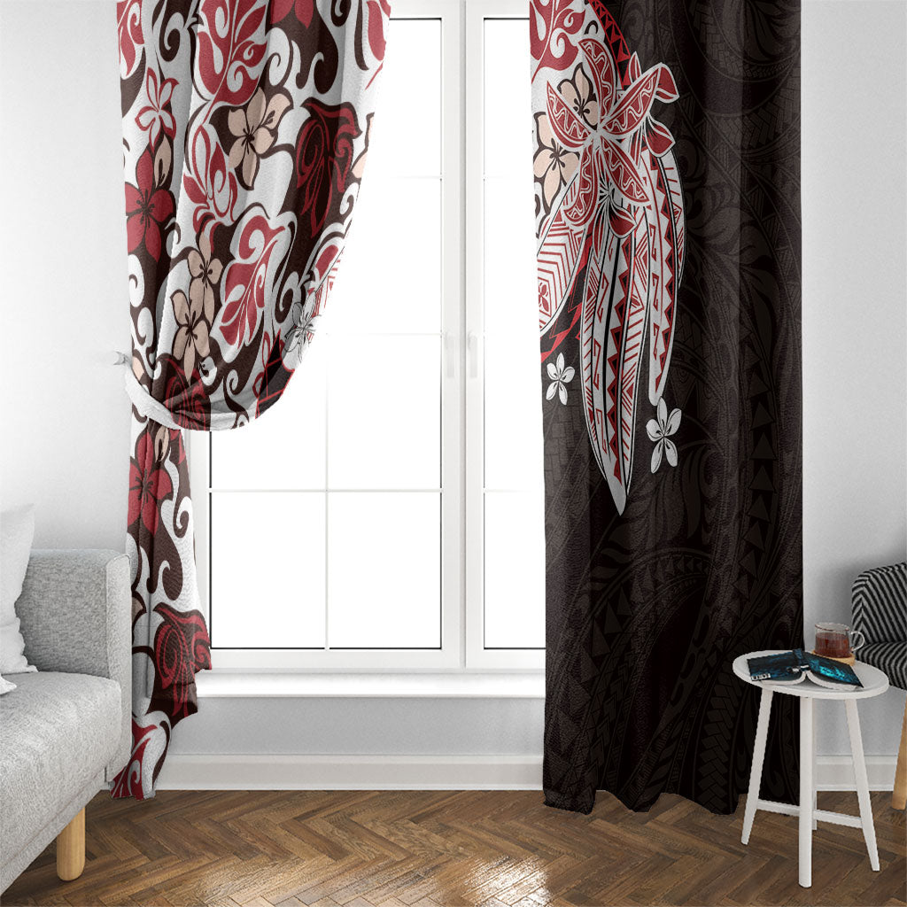 Monstera Plumeria Flowers Red Window Curtain Polynesian Pattern