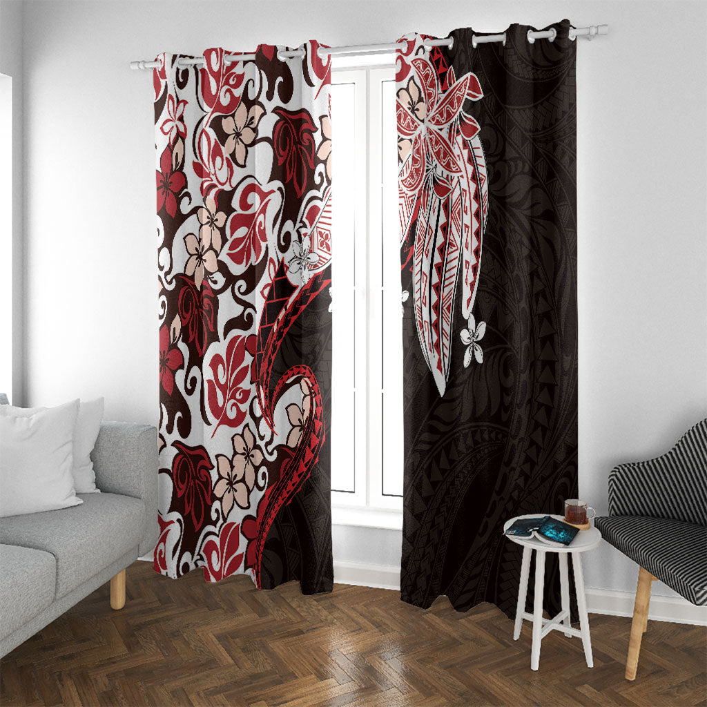 Monstera Plumeria Flowers Red Window Curtain Polynesian Pattern