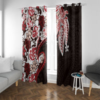Monstera Plumeria Flowers Red Window Curtain Polynesian Pattern