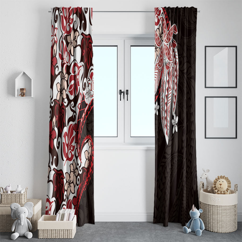 Monstera Plumeria Flowers Red Window Curtain Polynesian Pattern