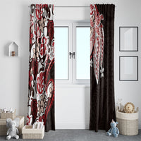 Monstera Plumeria Flowers Red Window Curtain Polynesian Pattern