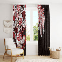 Monstera Plumeria Flowers Red Window Curtain Polynesian Pattern