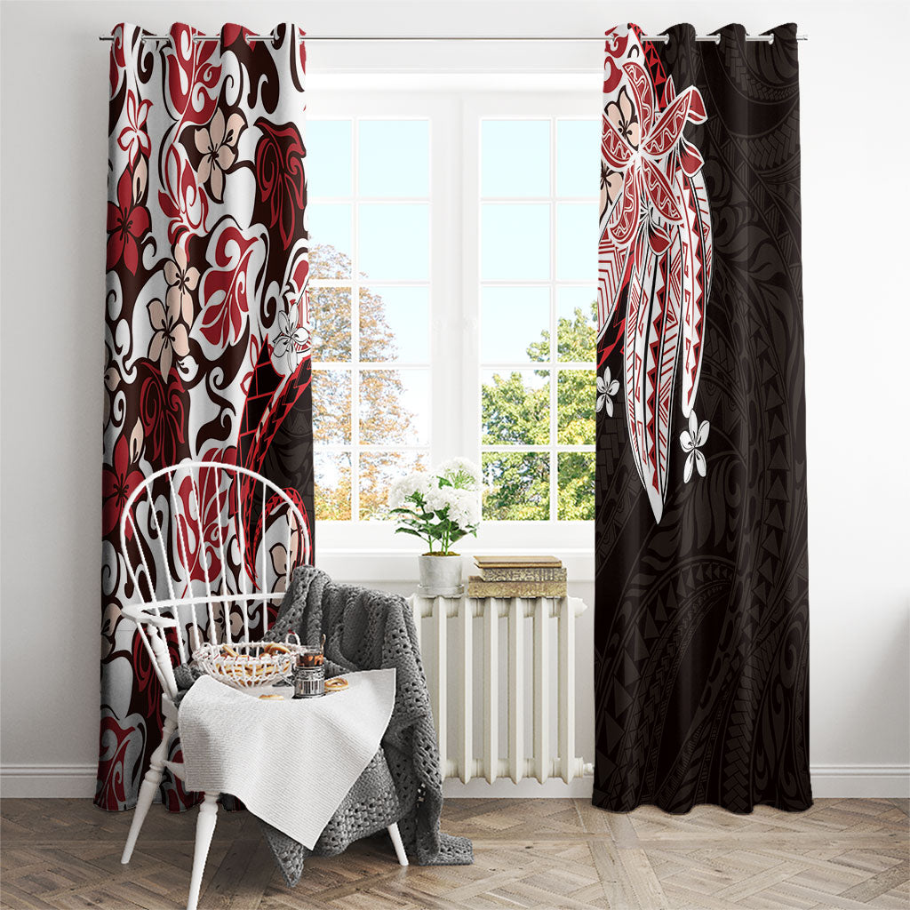 Monstera Plumeria Flowers Red Window Curtain Polynesian Pattern