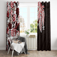 Monstera Plumeria Flowers Red Window Curtain Polynesian Pattern