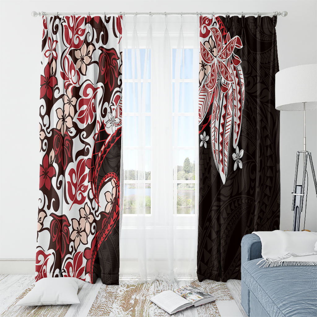 Monstera Plumeria Flowers Red Window Curtain Polynesian Pattern
