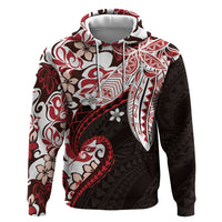Monstera Plumeria Flowers Red Zip Hoodie Polynesian Pattern LT01 Pullover Hoodie Red - Polynesian Pride