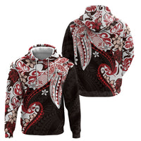 Monstera Plumeria Flowers Red Zip Hoodie Polynesian Pattern LT01 - Polynesian Pride