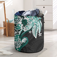 Monstera Plumeria Flowers Teal Laundry Basket Polynesian Pattern