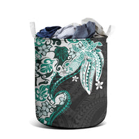 Monstera Plumeria Flowers Teal Laundry Basket Polynesian Pattern