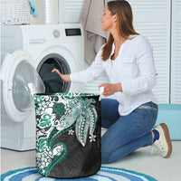 Monstera Plumeria Flowers Teal Laundry Basket Polynesian Pattern