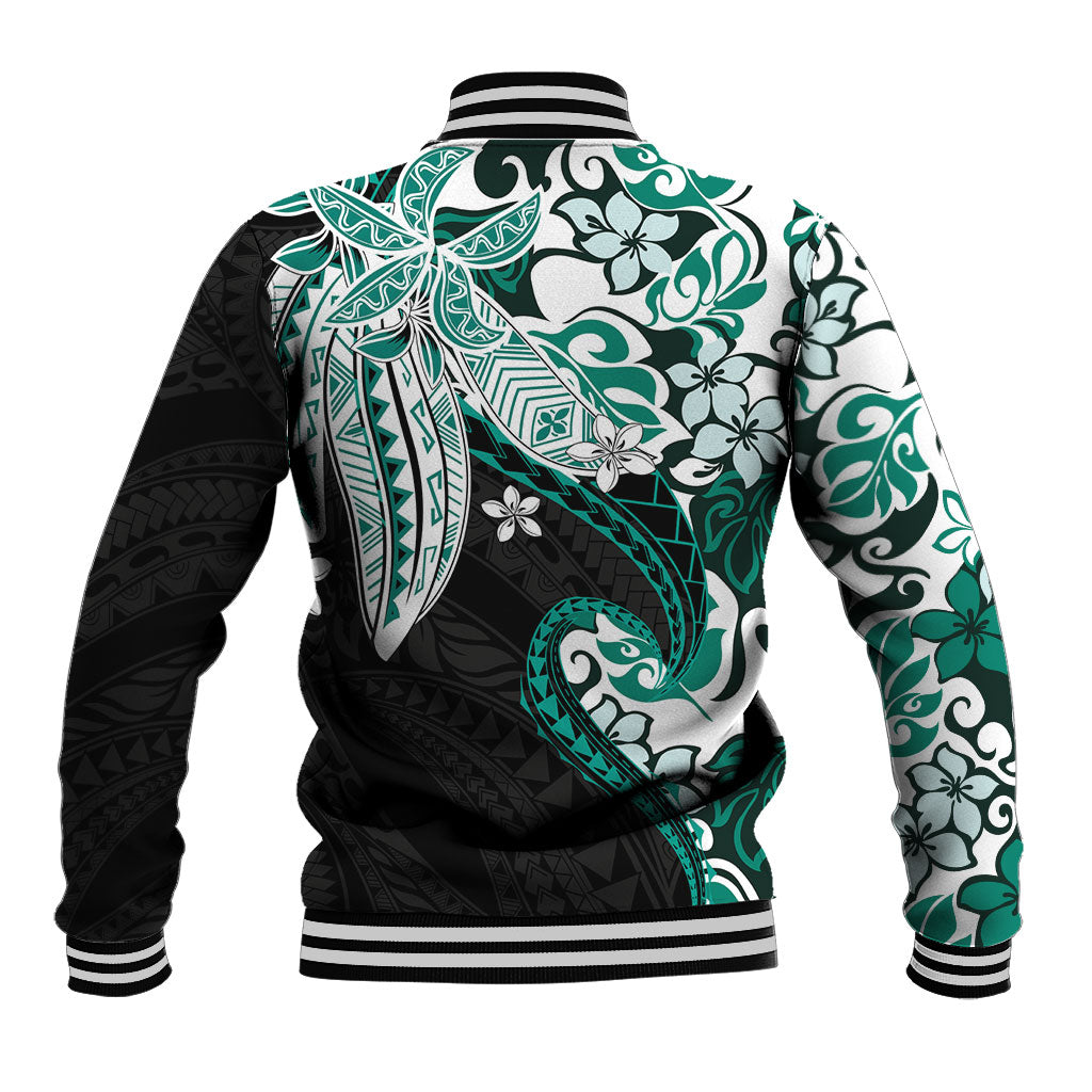 Monstera Plumeria Flowers Teal Baseball Jacket Polynesian Pattern LT01 - Polynesian Pride