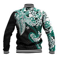 Monstera Plumeria Flowers Teal Baseball Jacket Polynesian Pattern LT01 - Polynesian Pride