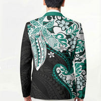 Monstera Plumeria Flowers Teal Blazer Polynesian Pattern