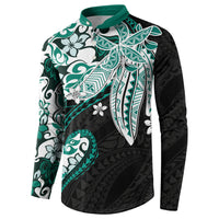 Monstera Plumeria Flowers Teal Button Sweatshirt Polynesian Pattern