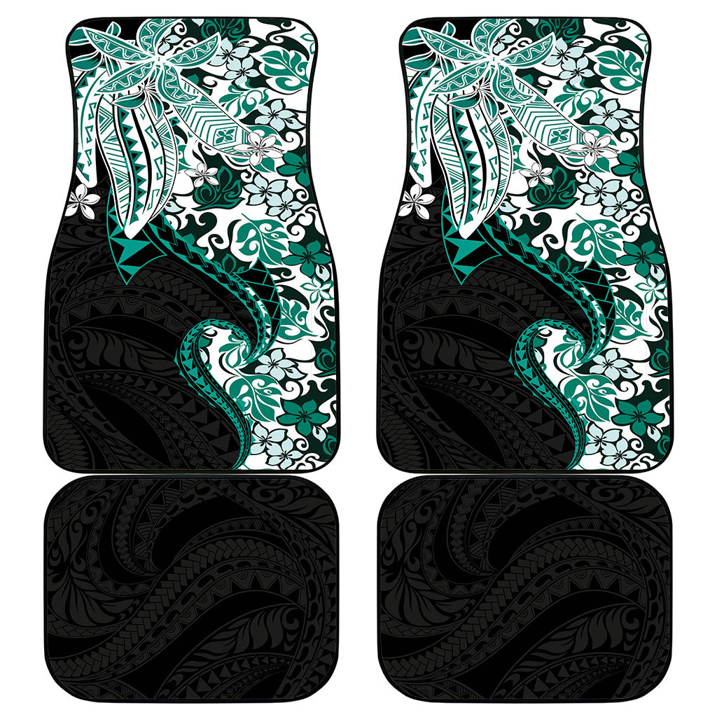 Monstera Plumeria Flowers Teal Car Mats Polynesian Pattern