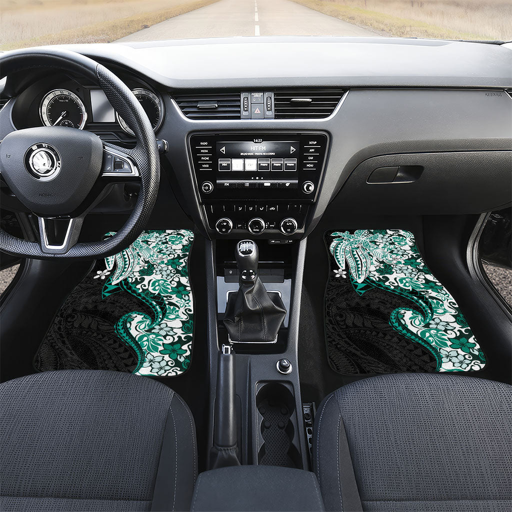 Monstera Plumeria Flowers Teal Car Mats Polynesian Pattern