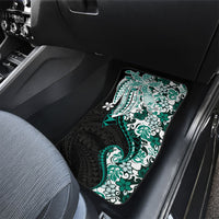 Monstera Plumeria Flowers Teal Car Mats Polynesian Pattern