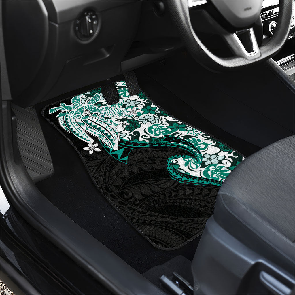Monstera Plumeria Flowers Teal Car Mats Polynesian Pattern