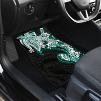 Monstera Plumeria Flowers Teal Car Mats Polynesian Pattern