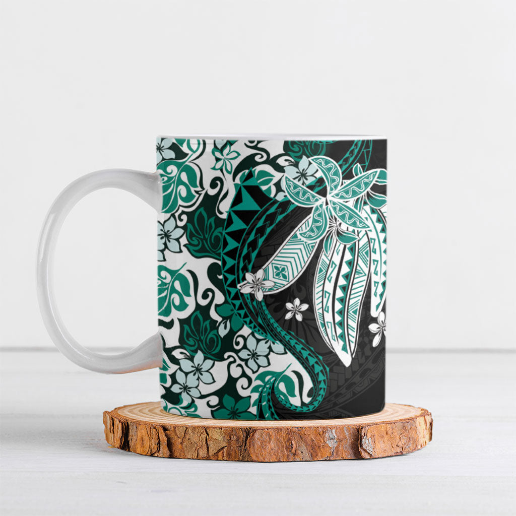 Monstera Plumeria Flowers Teal Ceramic Mug Polynesian Pattern LT01 Teal - Polynesian Pride