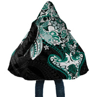 Monstera Plumeria Flowers Teal Cloak Polynesian Pattern