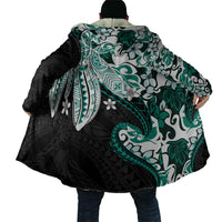 Monstera Plumeria Flowers Teal Cloak Polynesian Pattern