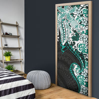 Monstera Plumeria Flowers Teal Door Cover Polynesian Pattern LT01 - Polynesian Pride