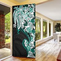 Monstera Plumeria Flowers Teal Door Cover Polynesian Pattern LT01 - Polynesian Pride
