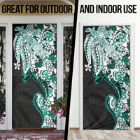 Monstera Plumeria Flowers Teal Door Cover Polynesian Pattern LT01 - Polynesian Pride