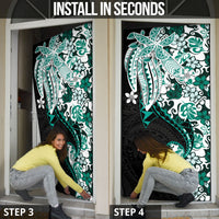 Monstera Plumeria Flowers Teal Door Cover Polynesian Pattern LT01 - Polynesian Pride