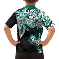 Monstera Plumeria Flowers Teal Family Matching Off Shoulder Maxi Dress and Hawaiian Shirt Polynesian Pattern LT01 - Polynesian Pride