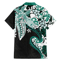 Monstera Plumeria Flowers Teal Family Matching Off Shoulder Maxi Dress and Hawaiian Shirt Polynesian Pattern LT01 - Polynesian Pride