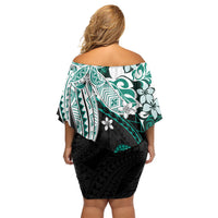 Monstera Plumeria Flowers Teal Family Matching Off Shoulder Short Dress and Hawaiian Shirt Polynesian Pattern LT01 - Polynesian Pride