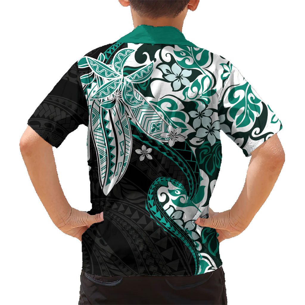 Monstera Plumeria Flowers Teal Family Matching Summer Maxi Dress and Hawaiian Shirt Polynesian Pattern LT01 - Polynesian Pride