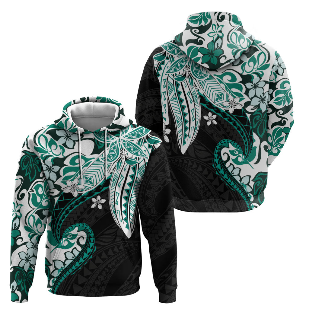 Monstera Plumeria Flowers Teal Hoodie Polynesian Pattern LT01 - Polynesian Pride