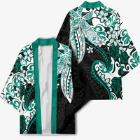 Monstera Plumeria Flowers Teal Kimono Polynesian Pattern LT01 - Polynesian Pride