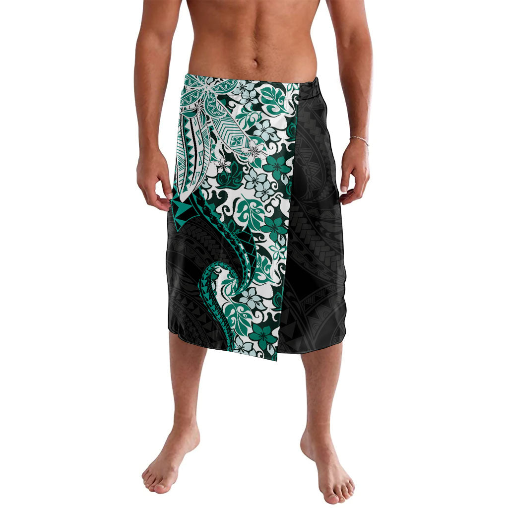 Monstera Plumeria Flowers Teal Lavalava Polynesian Pattern